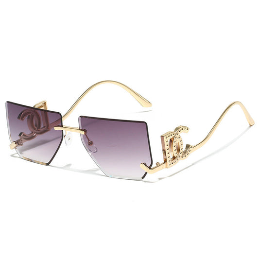 Trendy Frameless Sunglasses for Women – Stylish Geometric Temples & UV Protection