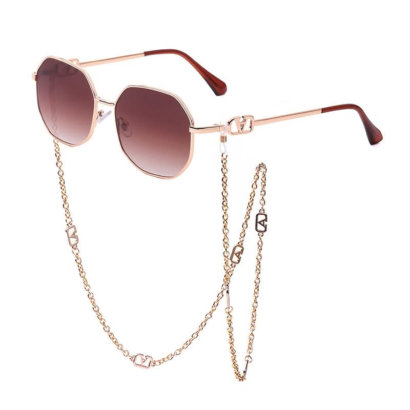 Trendy Women’s Sunglasses with Chain – Stylish Full-Frame Polygonal Shades