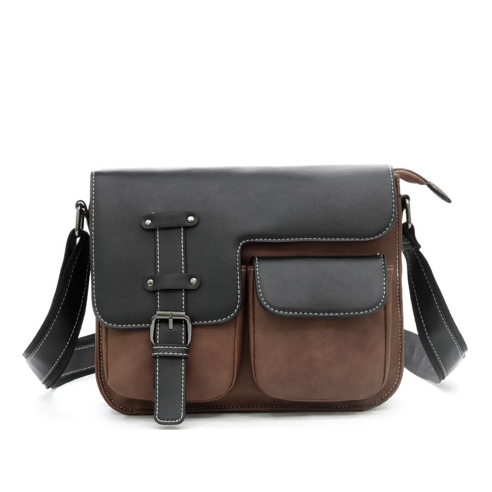 Men's Frosted PU Leather Shoulder Bag – Multi-Pocket