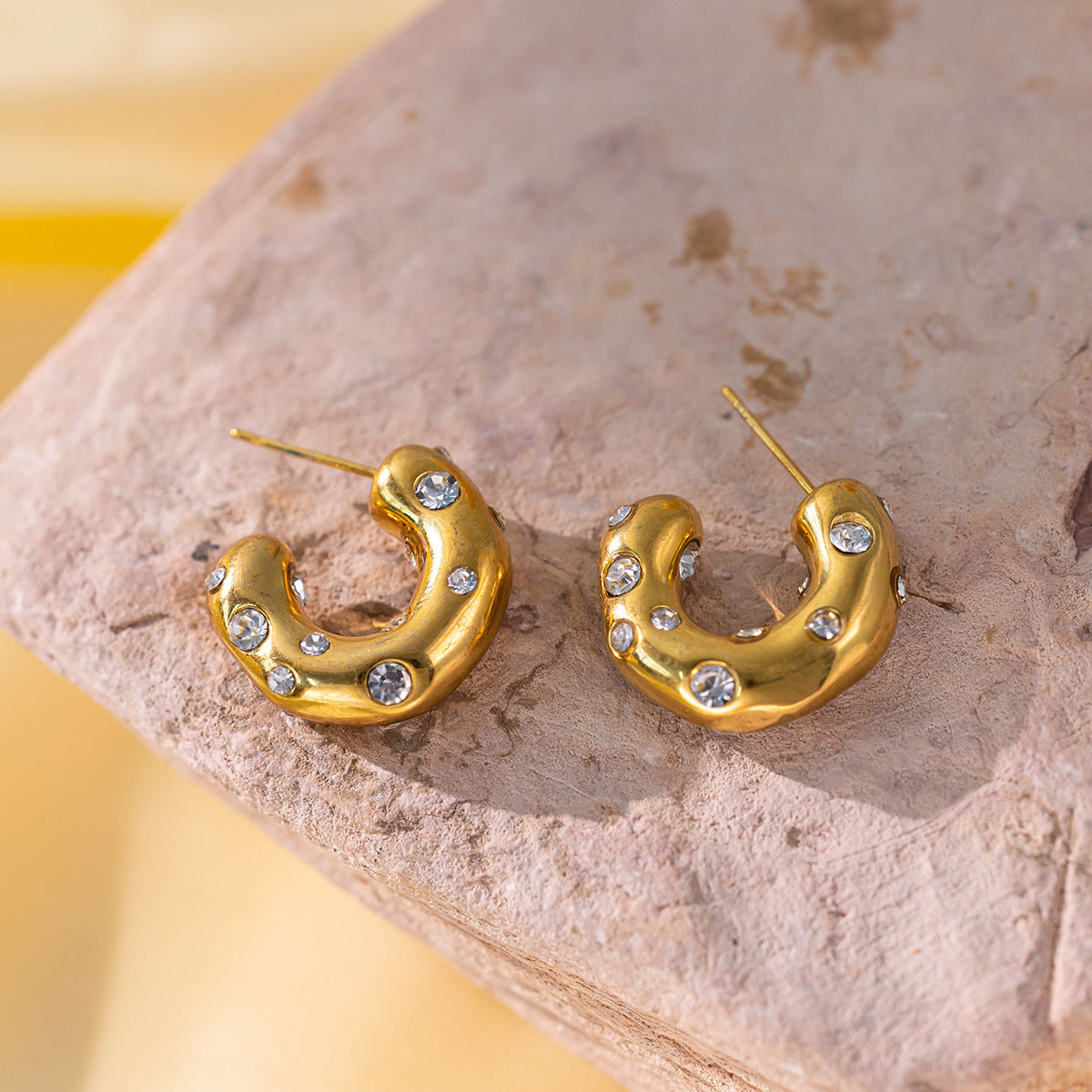 Golden Pearl Titanium Steel Earrings – Textured Stud & Drop Design (Combo of 4)