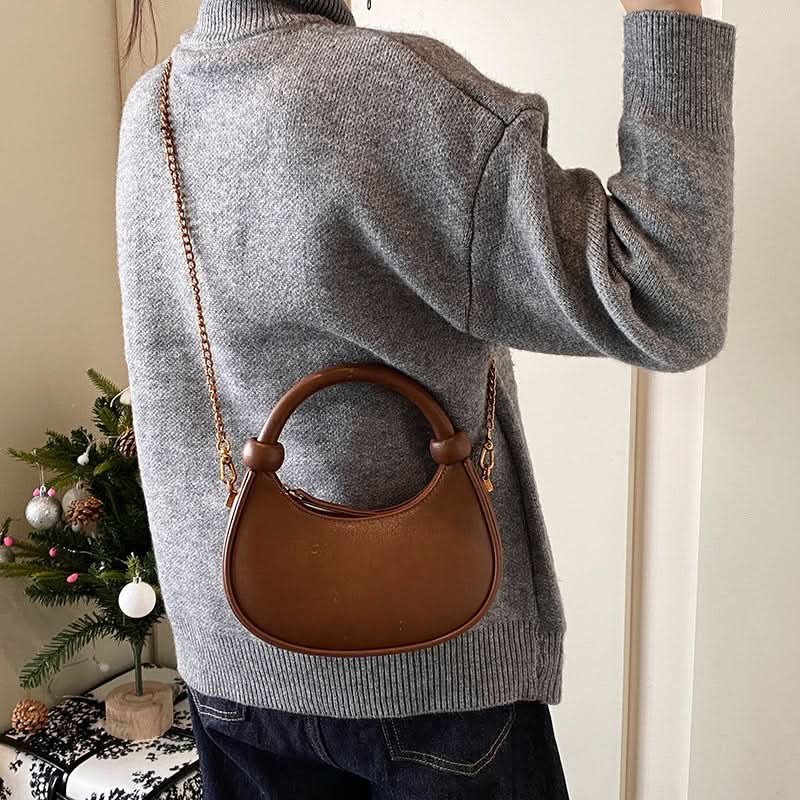 Women’s Crescent Shoulder Handbag – Retro PU Chain Messenger Bag