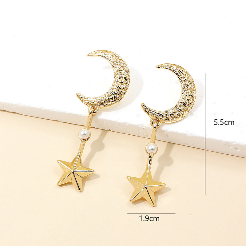 Women’s Korean Moon and Star Earrings – Trendy Alloy Fashion Jewelry