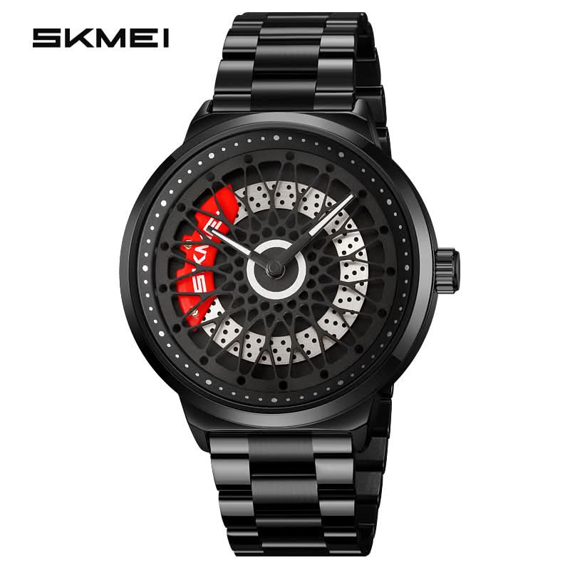 Men’s Waterproof Quartz Watch – Hollow Rotating Dial, Steel or Leather Strap