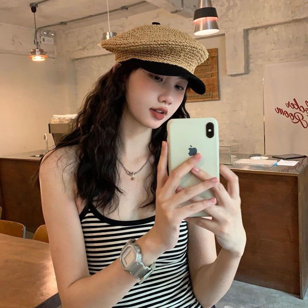 Women's Handmade Straw Octagonal Hat – Retro Crochet Hat