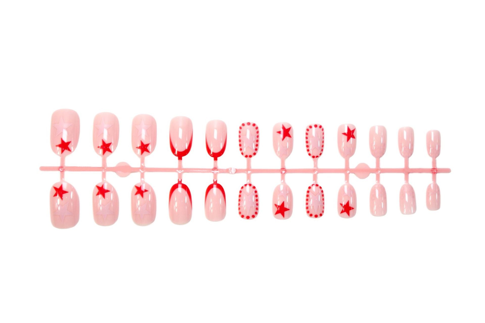 Red Star French Tip Press-On Nails – Trendy Oval Abstract Nail Art