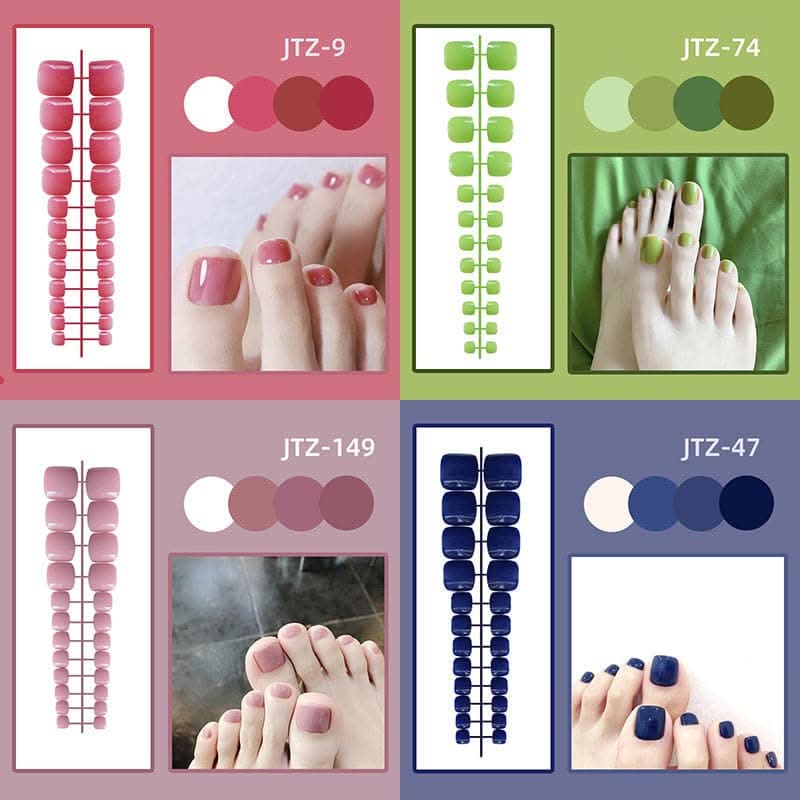 Glossy Toenail Nail Stickers – 24-Piece Finished Fake Nails Set