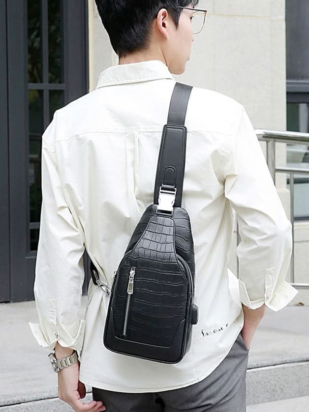 Men’s Crocodile Pattern Urban Style Chest Bag – Shoulder Crossbody Backpack