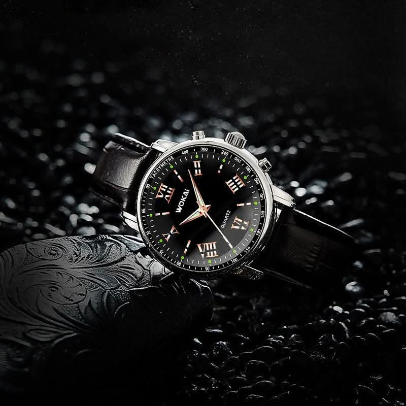 Men’s Quartz Watch, Roman Numerals-Black