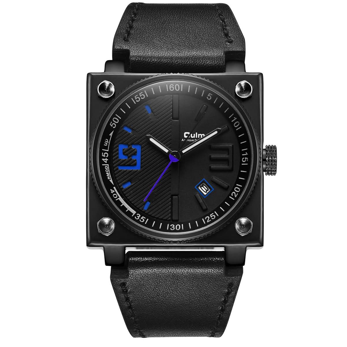 Men’s Square Leather Quartz Watch – Week & Date Display