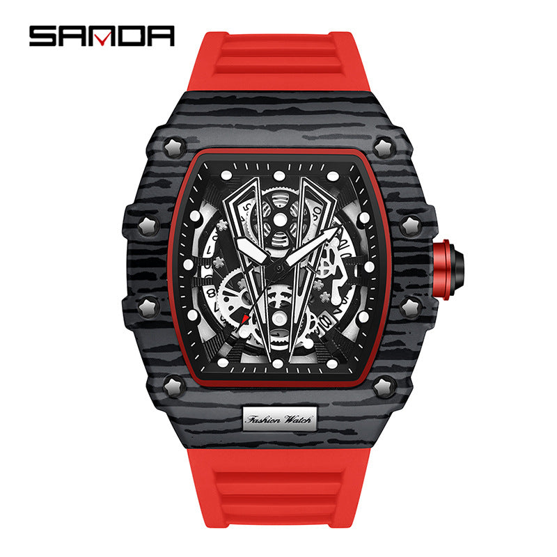 SANDA Men's Barrel-Shaped Quartz Watch – Calendar Waterproof Fashion Casual Strap