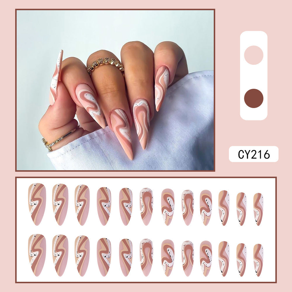 Trendy Marble Stiletto Press-On Nails – Long Nude, White & Pink Acrylic Nails