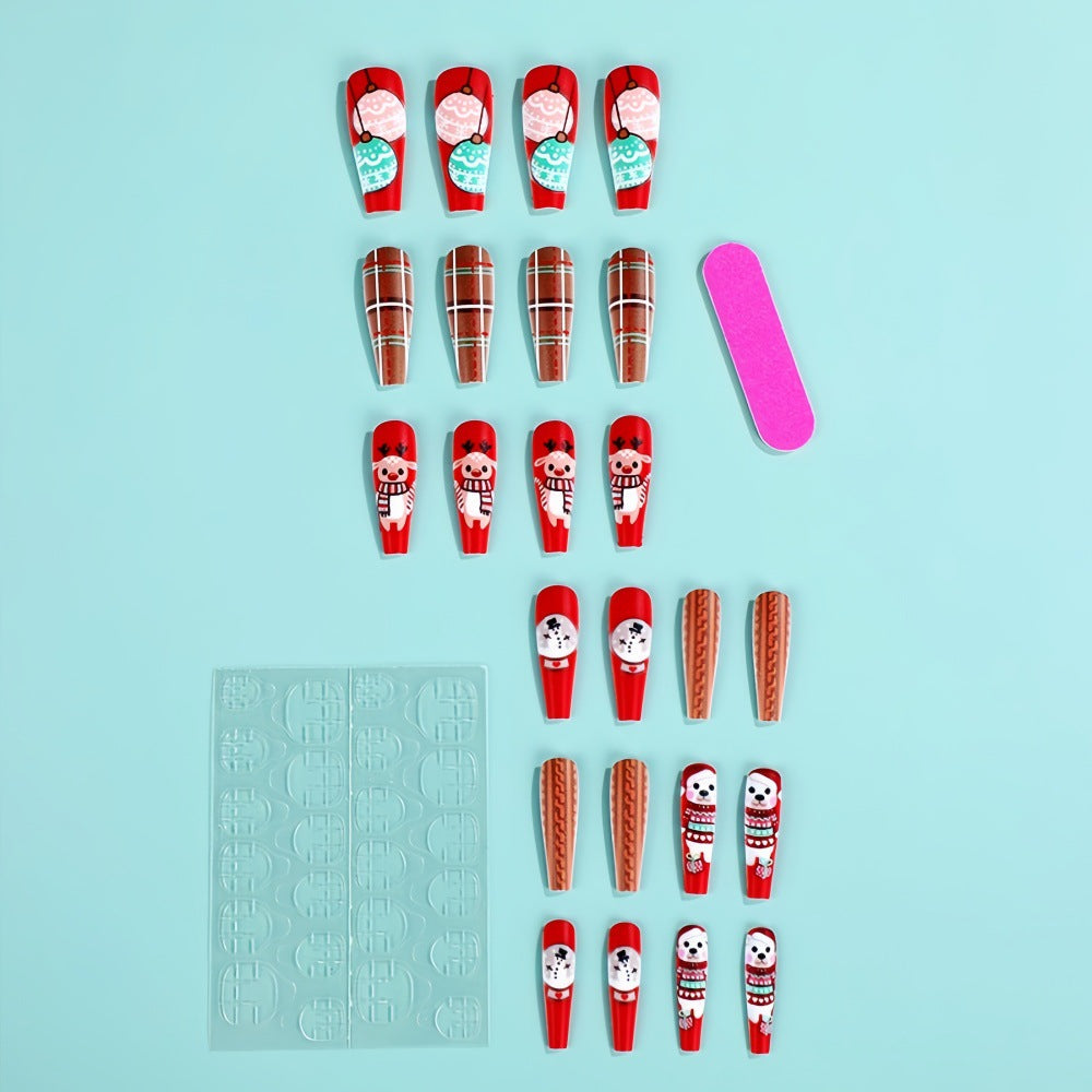 Coffin Press-On Nails with Polar Bear & Snowman Designs – Long Glue-On Nails