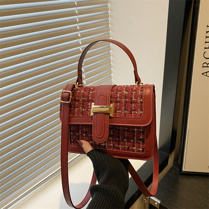 Woven Plaid Small Handbag – Chanel-Inspired PU Crossbody Bag for Women