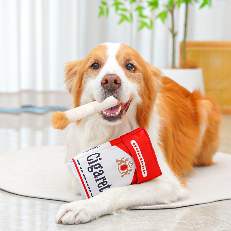 Plush Dog Chew Toy Set – Squeaky Cigarette Box Design, Sound-Making Pet Toys