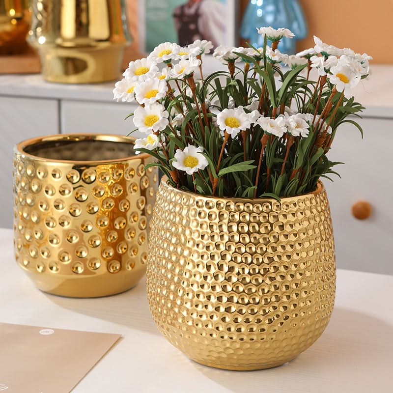 Elegant Golden Ceramic Phalaenopsis Orchid Pot