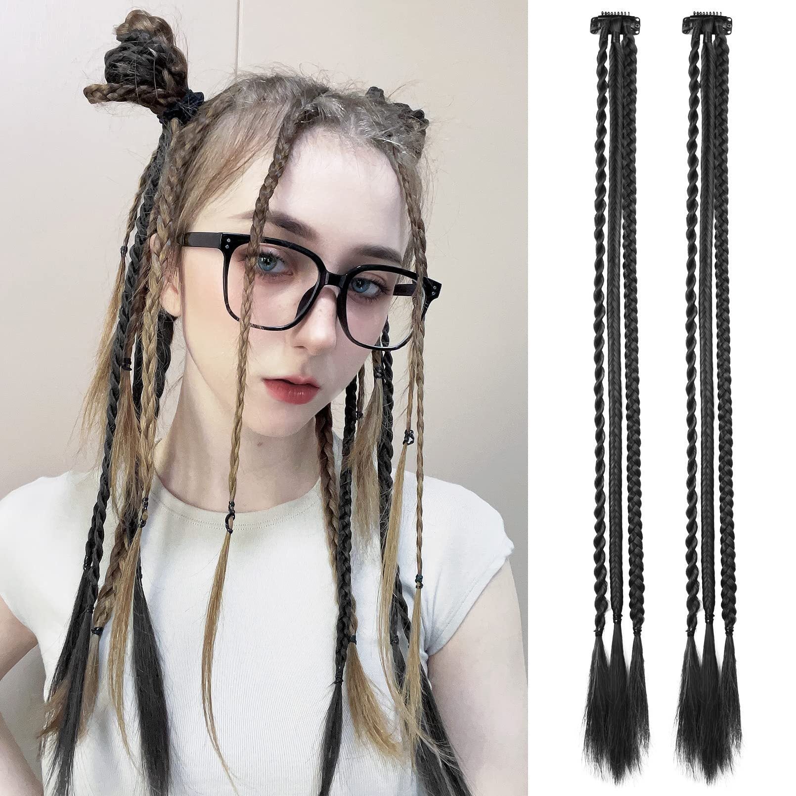 One-Clip Braided Hair Extension for Women – 3-Strand Boxing Braid Wig Piece - 22 inches