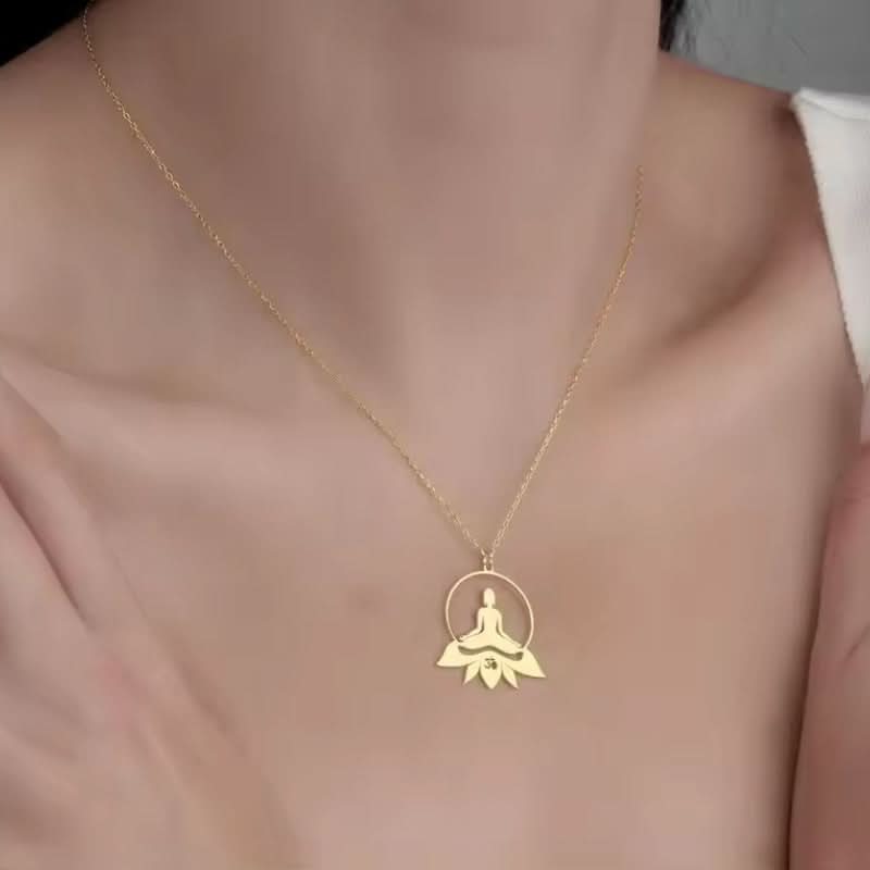 Yoga Lotus Pendant Necklace for Women – Stainless Steel Spiritual Jewelry