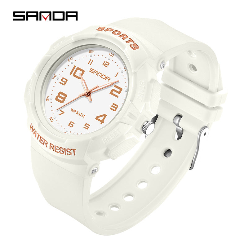 Sanda Luminous Quartz Watch – Waterproof Student Wristwatch with 24-Hour Display