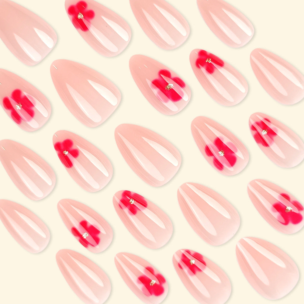 Floral Almond Press-On Nails – Medium Pink Acrylic Nail Tips, Elegant Glue-On Set