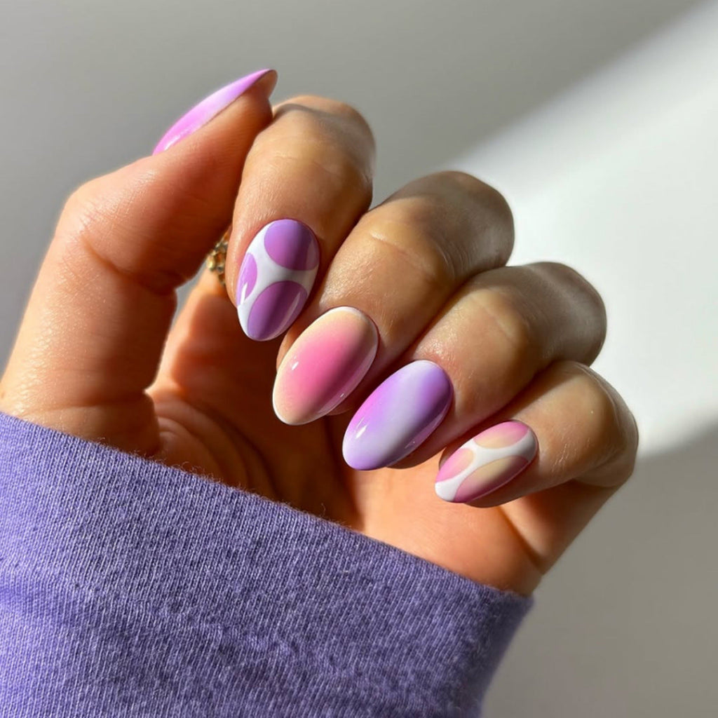 Trendy Colorful Press-On Nails – Abstract Gradient Oval Glue-On Medium Set