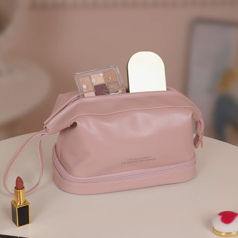 Double-Layer Portable PU Cosmetic Bag for Travel
