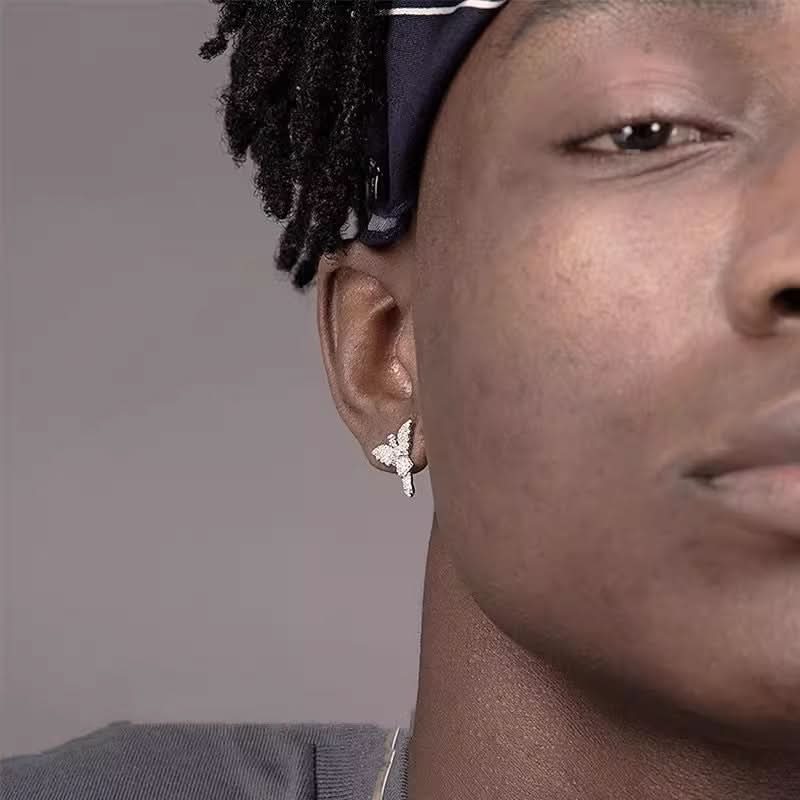 Men's Angel Wing Diamond Earrings, Hip-Hop Style