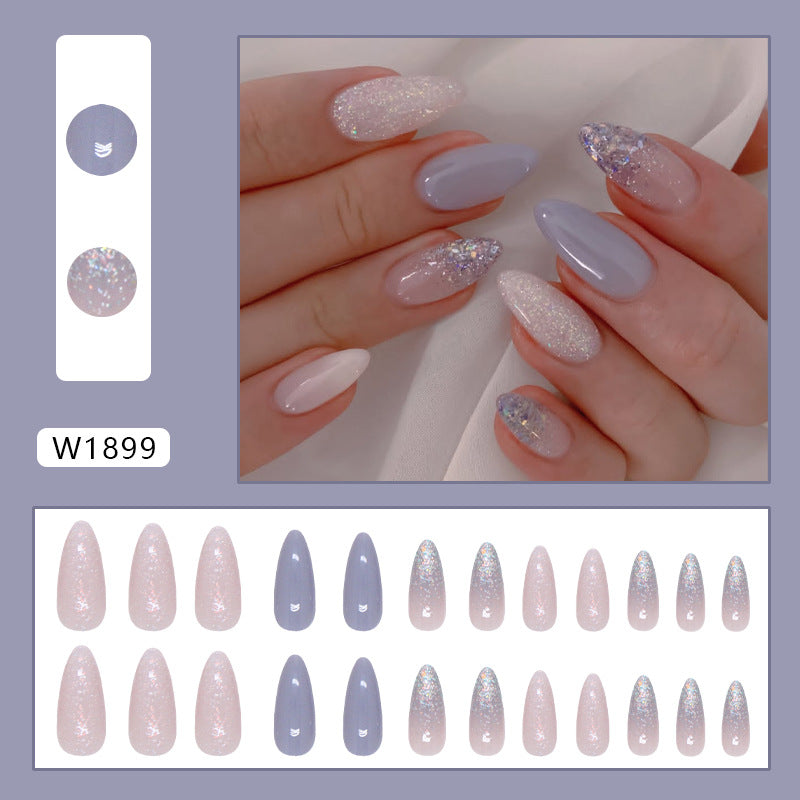 Mist Blue Almond Press-On Nails – Medium-Length Wearable Nail set