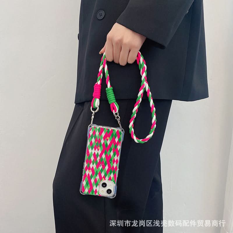 Splicing Diamond iPhone Case with Crossbody Lanyard