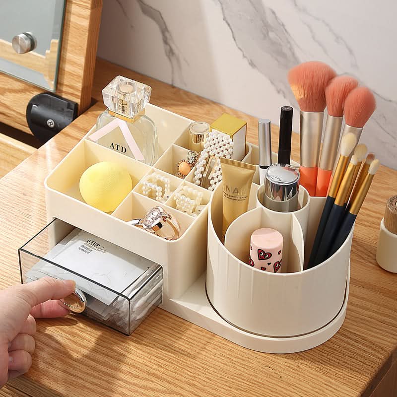 Multi-Compartment Cosmetic Organizer with Drawer Storage