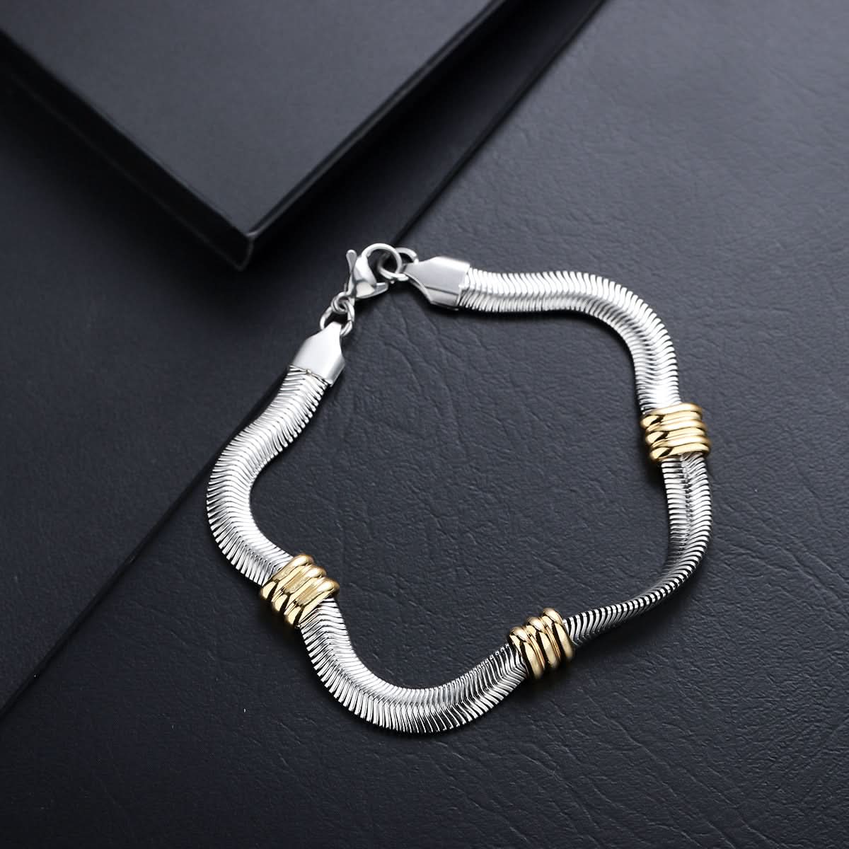 Men's Gold Bead Flat Snake Bone Necklace & Bracelet  – Minimalist Luxury