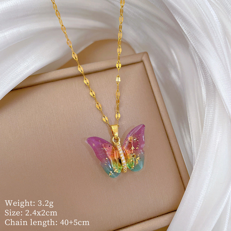 Colorful Butterfly Pendant Necklace – Luxury Titanium Steel Women’s Jewelry