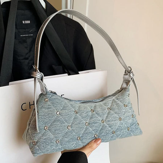 Women’s Blue Baguette Shoulder Bag – Urban Chic Underarm Crossbody