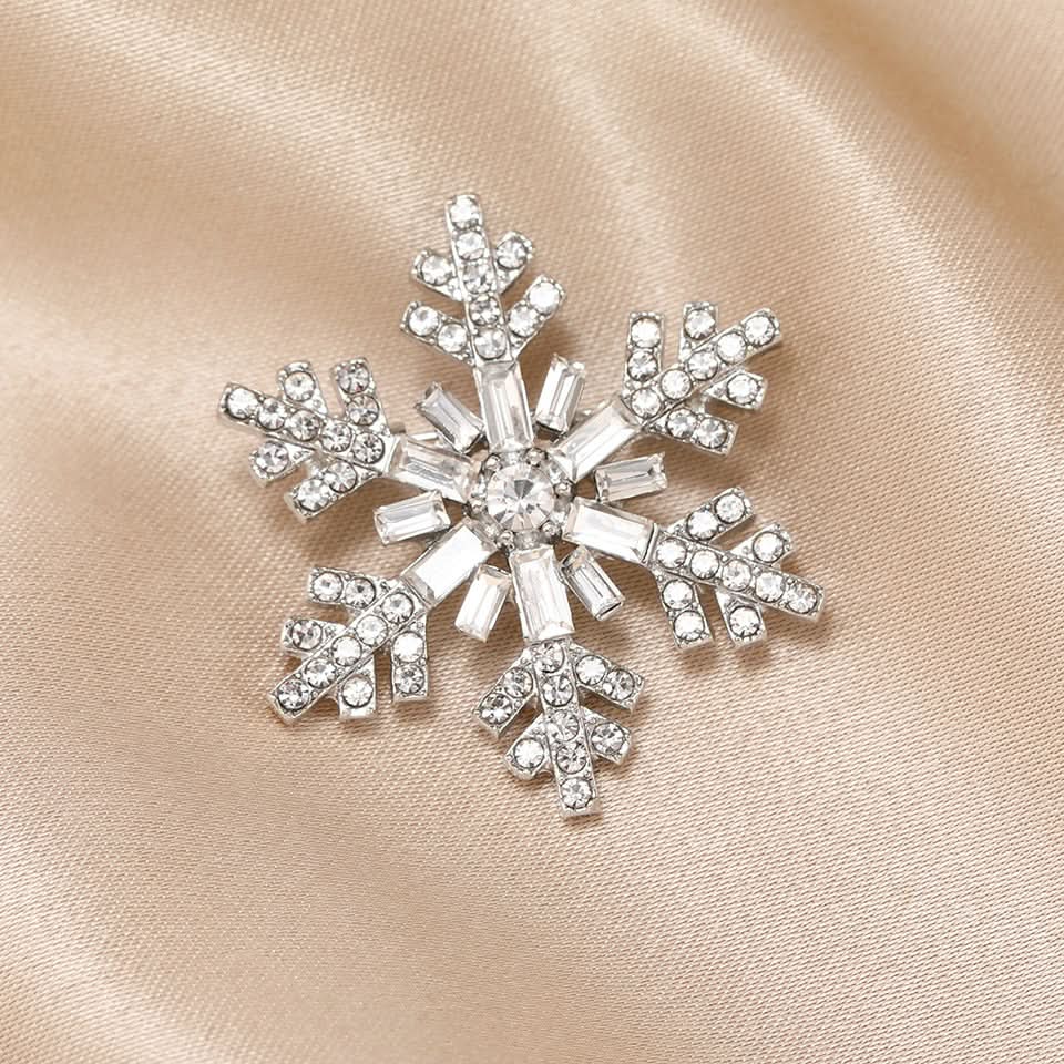 Christmas Snowflake & Snowman Brooch – Rhinestone Winter Pin for Coats & Scarves