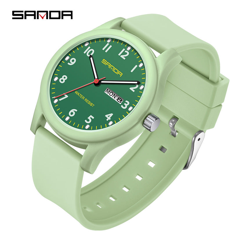 Sanda Candy Color Quartz Watch – Cute Waterproof Student Watch with Calendar Display