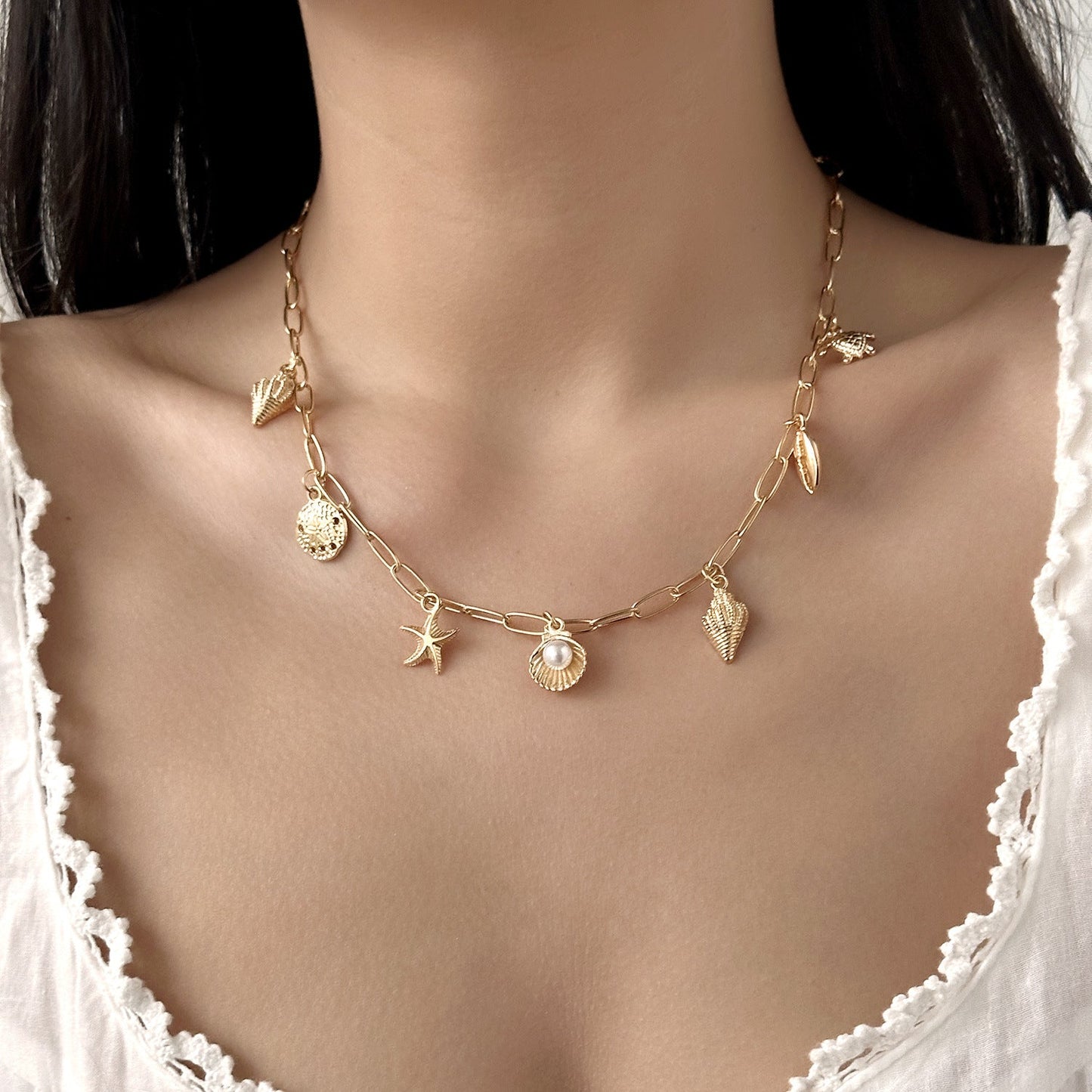 Beach Starfish Pendant Necklace – Sea Shell & Turtle Charm Jewelry for Women