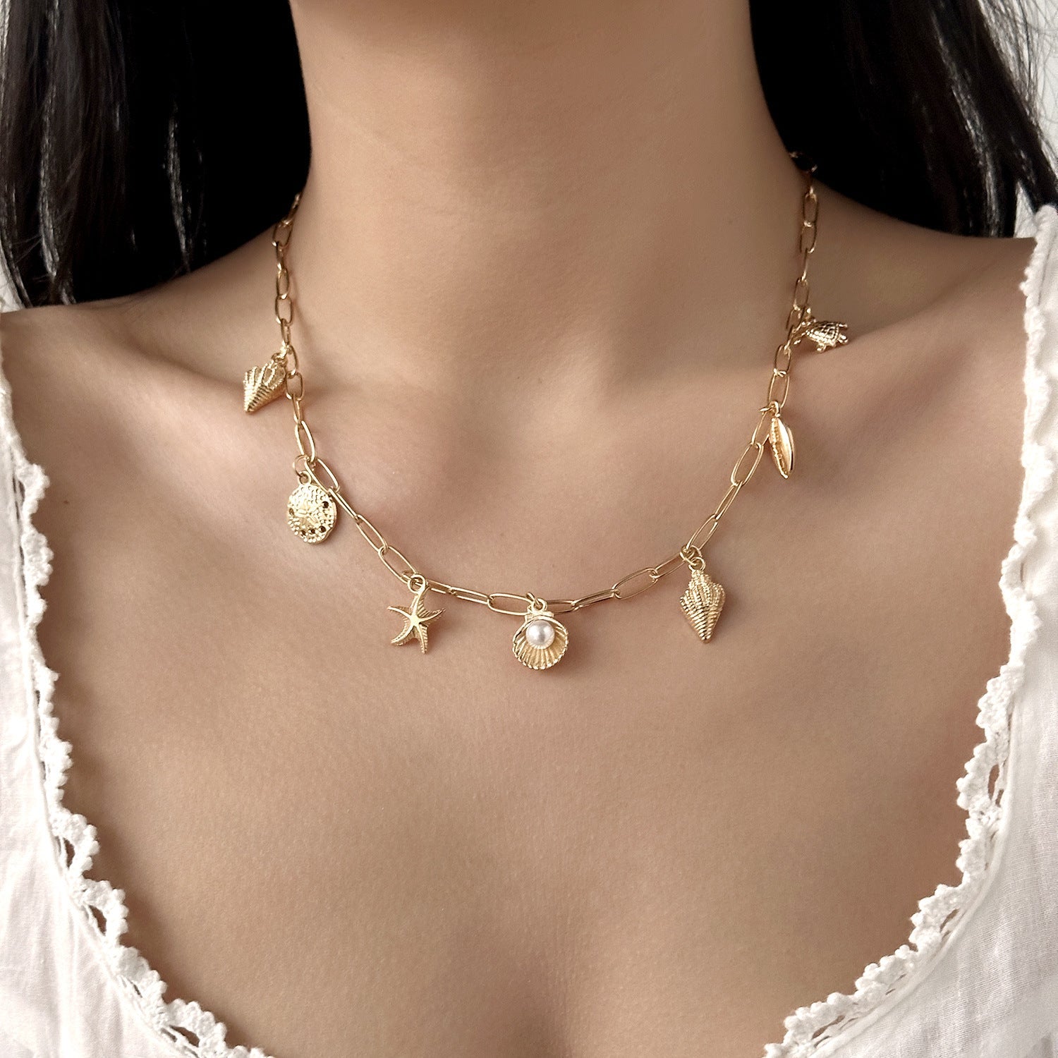 Beach Starfish Pendant Necklace – Sea Shell & Turtle Charm Jewelry for Women