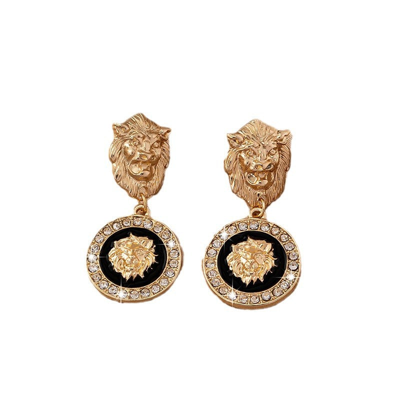 Lion Head Earrings for Women – Gold Plated Retro Statement Jewelry