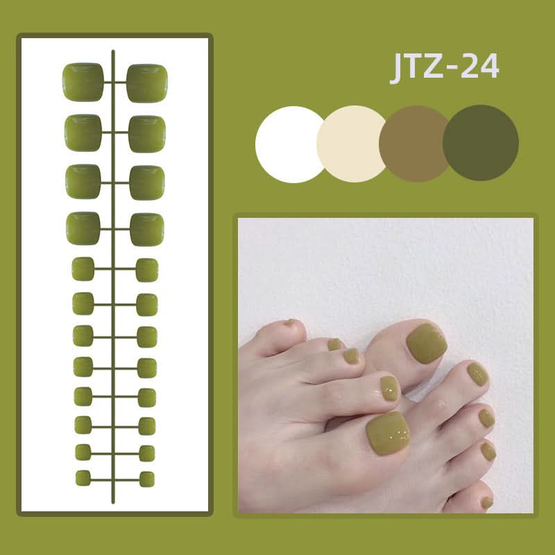 Glossy Toenail Nail Stickers – 24-Piece Finished Fake Nails Set
