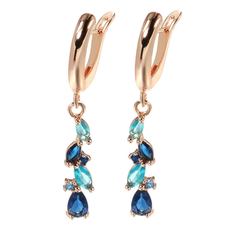 Blue Zircon Long Earrings – Rose Gold Geometric Jewelry