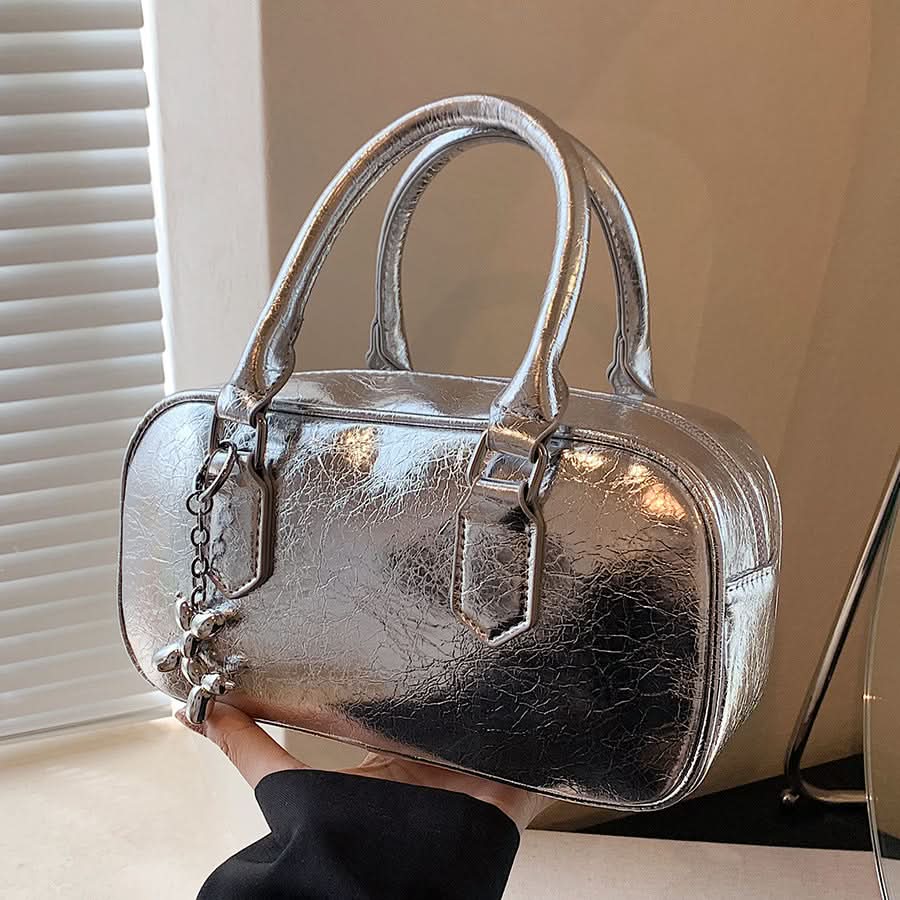 Women’s Shiny Bowling Shoulder Bag – Small Crossbody Handbag
