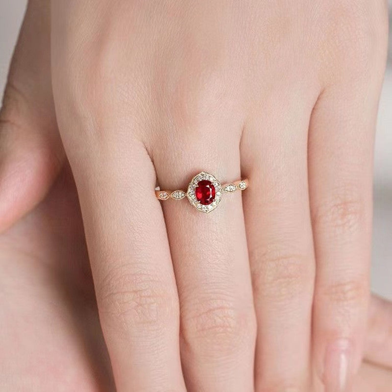 Vintage Ruby Adjustable Ring for Women – Elegant Oval Red Gem Statement Jewelry