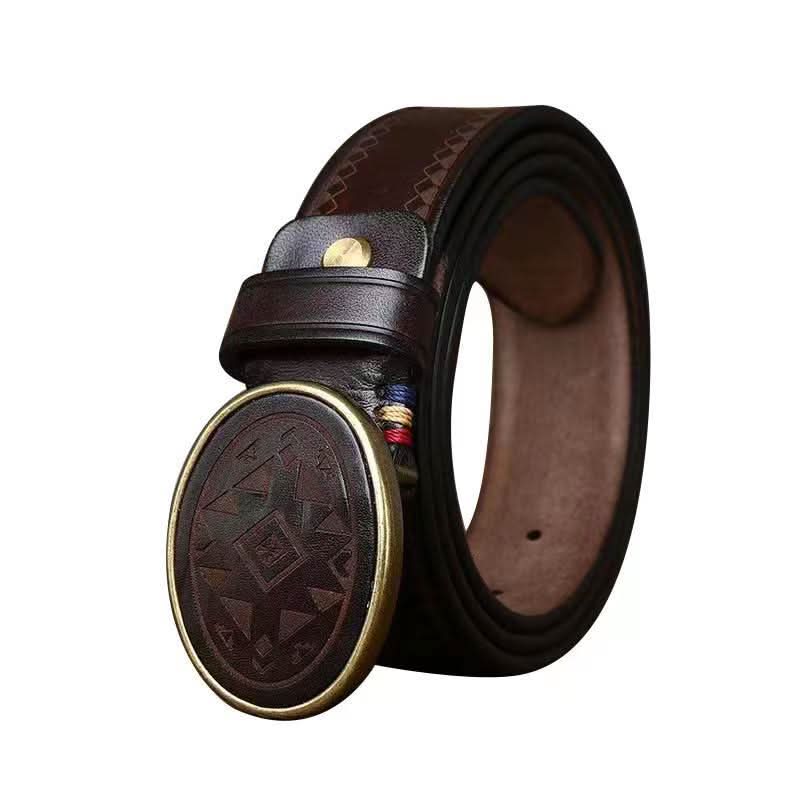 Men's Retro Style Laser Engraved Pattern Leather Belt – Classic Vintage Style