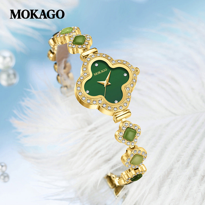 Mokago Women’s Four-Leaf Clover Quartz Watch – Luxury Jewelry Bracelet Timepiece