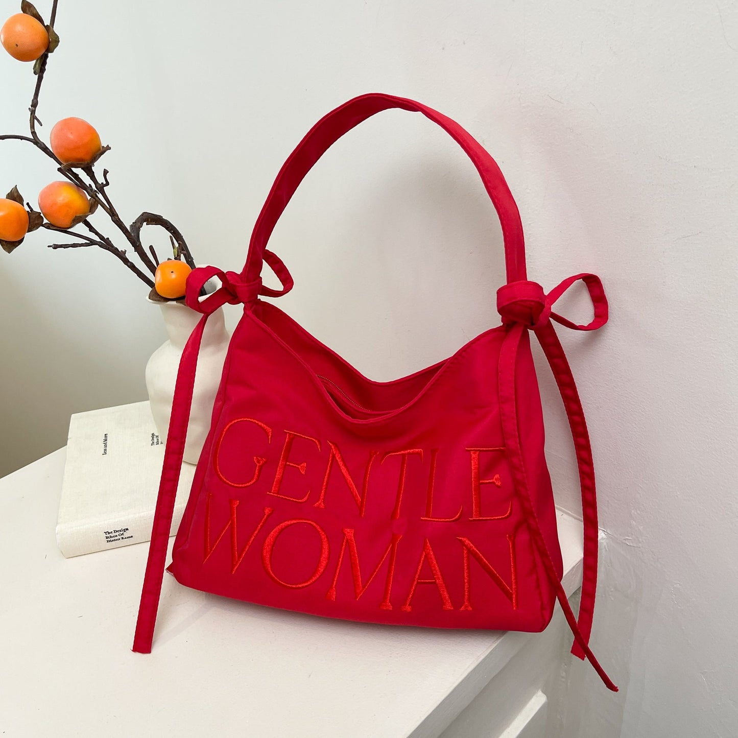 Nylon Bow Underarm Bag – Candy Color Shoulder Handbag with Letter Design