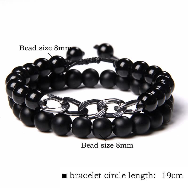 Men’s Lava Stone & Wooden Bead Bracelet – Black Glass Beads