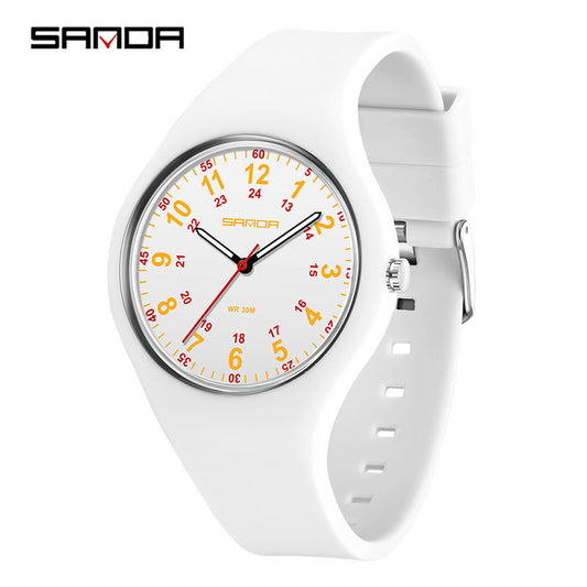 Sanda Luminous Quartz Watch – Waterproof Silicone Strap Student Sports Watch