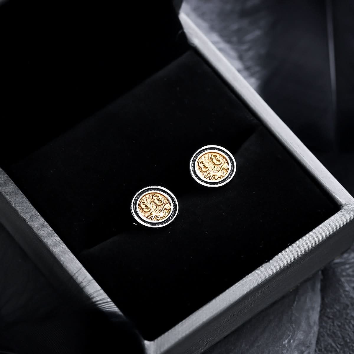 Men’s Vintage Coin Stud Earrings – Gold-Tone Embossed Design
