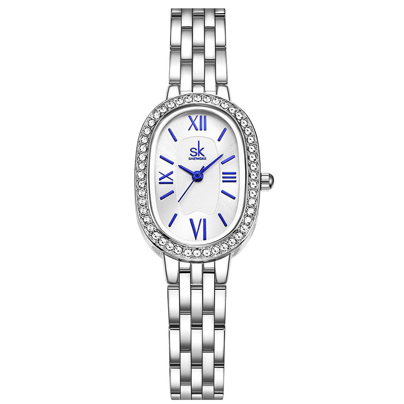 SK Women’s Quartz Watch – Zircon Oval Dial, Waterproof Fashion Alloy Wristwatch