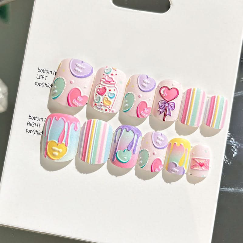 Wearable Embossed Short Bride Nail Art – Finished 3D False Nail Stickers