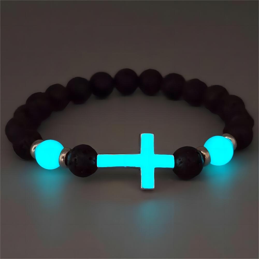 Luminous Cross Bracelet – Volcanic Stone Beaded Jewelry, Ethnic Retro Style